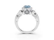 Fancy Blue Oval Cut Diamond Halo Ring Set in Silver with Milgrain Pavé Band and Prong Setting