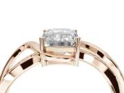 Emerald Cut Bypass Solitaire Engagement Ring Setting | Pavé and Plain Strands | Rose Gold