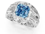Asscher Cut Art Deco Engagement Ring Setting for a Fancy Blue Lab-Grown Diamond | Sterling Silver