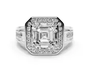 Asscher Cut Vintage Halo Engagement Ring Setting | Channel-Set Split Shank | Platinum