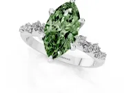 Fancy Green Marquise Cut Diamond Solitaire Vine Band Ring Set in White gold with Round Accents and Prong Setting