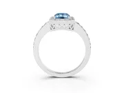 Fancy Blue Emerald Cut Diamond Halo Ring Set in Silver with Pavé-Setting Band and Open Prong Center