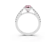 Fancy Pink Emerald Cut Diamond Halo Engagement Ring Set in Platinum with Pavé Band and Prong Setting
