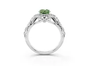 Oval Hidden Halo Filigree Engagement Ring Setting for a Fancy Green Lab-Grown Diamond | White Gold