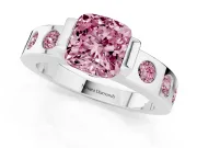 Fancy Pink Cushion Cut Diamond Channel-Set Band Ring Set in Silver with Bezel Prong Setting
