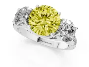 Round Three Stone Engagement Ring Setting for a Fancy Yellow Lab-Grown Diamond | Accented Shoulders | Platinum