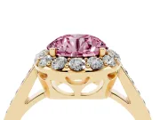 Round Floral Halo Engagement Ring Setting for a Fancy Pink Lab-Grown Diamond | Large Round Accents | Yellow Gold