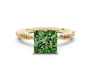 Princess Cut Twisted Engagement Ring Setting for a Fancy Green Lab-Grown Diamond | Beaded Twist | Yellow Gold