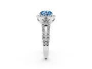 Round Petal Frame Floral Halo Engagement Ring Setting for a Fancy Blue Lab-Grown Diamond | Pavé Split Shank | White Gold