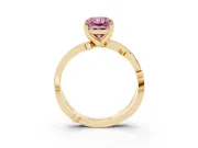 Fancy Pink Radiant Cut Diamond Pavé Twist Band Solitaire Ring Set in Yellow gold with Prong Setting