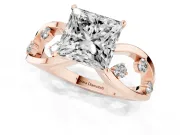 Princess Cut Open Loop Engagement Ring Setting | Scattered Accents | Rose Gold
