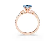 Fancy Blue Heart Cut Diamond Solitaire Leaf-Inspired Ring Set in Rose gold with Pavé Band and Prong Setting