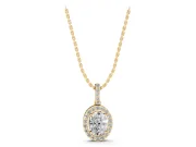 Oval Lab-Grown Diamond Halo Pendant Necklace | Pavé Bail | Yellow Gold