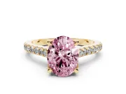 Oval Hidden Halo Pave Engagement Ring Setting for a Fancy Pink Lab-Grown Diamond | Claw Prongs | Yellow Gold