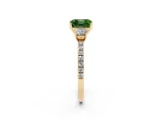 Asscher Cut Three Stone Engagement Ring Setting for a Fancy Green Lab-Grown Diamond | Pave Shoulders | Yellow Gold