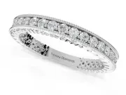 Round Lab-Grown Diamond Milgrain Channel Set Wedding Band | Fluted Gallery | White Gold