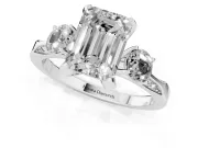 Emerald Cut Hidden Halo Three Stone Engagement Ring Setting | Pave Gallery | Sterling Silver