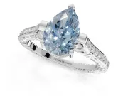 Pear-Shaped Vintage Cathedral Engagement Ring Setting for a Fancy Blue Lab-Grown Diamond | Carved Band | White Gold