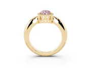 Fancy Pink Pear Cut Diamond Halo Engagement Ring Set in Yellow gold with Plain Split Shank and Prong Setting