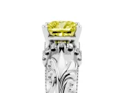Fancy Yellow Cushion Cut Diamond Filigree Halo Engagement Ring Set in Silver with Prong Setting