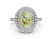 Canary Yellow Oval Lab-Grown Diamond Double Halo Statement Ring Set in Platinum with Pavé Band