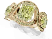 Radiant Cut Three Stone Halo Engagement Ring Setting for a Fancy Yellow Lab-Grown Diamond | Pavé Wave Band | Yellow Gold