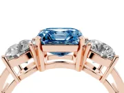 Asscher Cut Three Stone Engagement Ring Setting for a Fancy Blue Lab-Grown Diamond | Wide Plain Band | Rose Gold