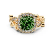 Cushion Cut Leaf Halo Engagement Ring Setting for a Fancy Green Lab-Grown Diamond | Yellow Gold