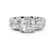 Round Three Stone Engagement Ring Setting | Tapered Pave Band | Sterling Silver