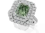 Fancy Green Radiant Cut Lab-Grown Diamond Double Halo Statement Ring Set in White Gold with Pavé Band