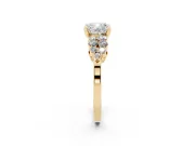 Cushion Cut Side Stone Engagement Ring Setting | Two-Row Shoulder Clusters | Yellow Gold