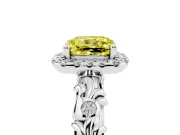 Cushion Cut Leaf Halo Engagement Ring Setting for a Fancy Yellow Lab-Grown Diamond | Bezel Accents | Platinum