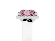 Fancy Pink Princess Cut Diamond Halo Ring Set in Silver with Cathedral Band and Prong Setting