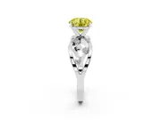 Fancy Yellow Round Cut Diamond Solitaire Ring Set in Silver with Side Stones on Criss-Cross Band and Prong Setting