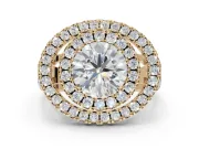 Round Double Halo Split Shank Engagement Ring Setting | Multi-Row Pavé | Yellow Gold