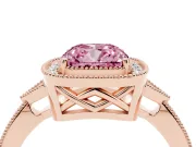 Cushion Cut Milgrain Halo Engagement Ring Setting for a Fancy Pink Lab-Grown Diamond | Graduated Pavé | Rose Gold