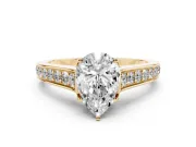 Pear-Shaped Graduated Pavé Solitaire Engagement Ring Setting | Wide Pavé Row Band | Yellow Gold