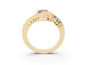 Fancy Pink Radiant Cut Diamond Bezel Bypass Ring Set in Yellow gold with Round Accents