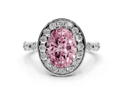 Oval Halo Engagement Ring Setting for a Fancy Pink Lab-Grown Diamond | Bezel Stations | Platinum