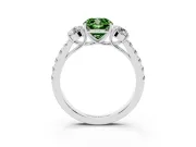 Fancy Green Cushion Cut Diamond Three-Stone Ring Set in Silver with Round Side Stones and Delicate Pavé Band