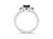 Asscher Cut Three Stone Engagement Ring Setting for a Black Center | Pavé Shoulders | Sterling Silver