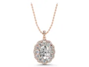Oval Lab-Grown Diamond Floral Double Halo Pendant Necklace | Pavé Bail | Rose Gold