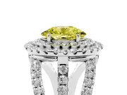 Oval Double Halo Split Shank Engagement Ring Setting for a Fancy Yellow Lab-Grown Diamond | Pave Strands | Platinum