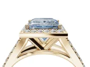 Princess Cut Halo Pavé Engagement Ring Setting for a Fancy Blue Lab-Grown Diamond | Narrow Split Shank | Yellow Gold
