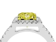 Fancy Yellow Princess Cut Diamond Halo Pavé Solitaire Ring Set in Silver with Prong-Set Center Stone
