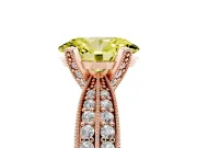 Fancy Yellow Oval Cut Diamond Solitaire Ring Set in Rose gold with Milgrain Double Row Round Pavé Band