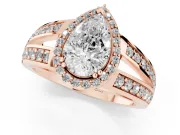 Pear-Shaped Halo Engagement Ring Setting | Two-Row Pave Split Shank | Rose Gold
