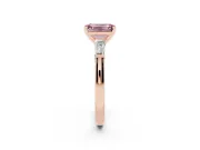 Emerald Cut Three Stone Engagement Ring Setting for a Fancy Pink Lab-Grown Diamond | Tapered Baguettes | Rose Gold