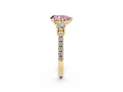 Pear-Shaped Three Stone Engagement Ring Setting for a Fancy Pink Lab-Grown Diamond | Pavé Band | Yellow Gold