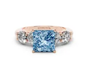 Princess Cut Five Stone Engagement Ring Setting for a Fancy Blue Lab-Grown Diamond | Prong Set Side Stones | Rose Gold